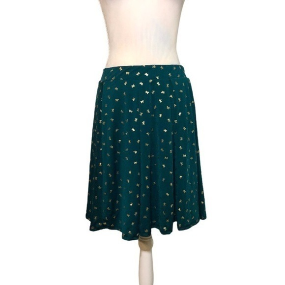 NWOT ModCloth Jessy B Skirt Green Gold Bows New - Picture 3 of 8